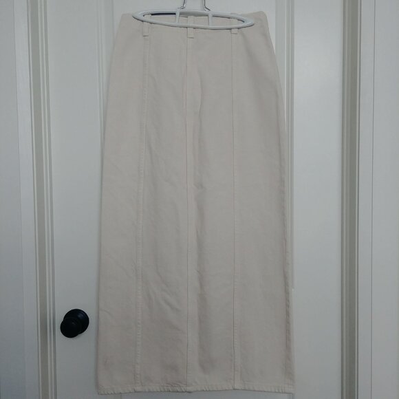 Zara Long Cream Off White Denim Skirt Front Slit Midi Maxi 100% Cotton S… - Picture 5 of 14